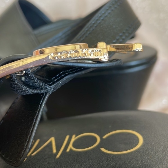 Brand New Calvin Klein Platform Black & Gold Tone Ankle Strap Buckle Sandals - Picture 4 of 13